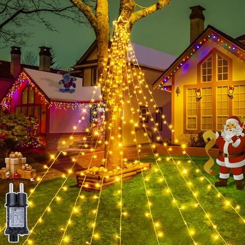 Ollny Weihnachtsbeleuchtung außen, 3.5M x 9 Stränge, 352 LED Lichterkette Weihnachtsbaum mit Sterne, 8 Modi Timer Wasserdicht Lichterkette außen für Tannenbaum, weihnachtsdeko (Warmweiß) von Ollny