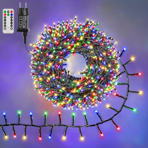 Ollny 15m Lichterkette außen 1000 LEDs, Lichterketten mit 8 Modus und Timer, Cluster Lichterkette IP44 wasserdicht mit Stecker, für Weihnachtbaum Hochzeit Party (bunt) von Ollny