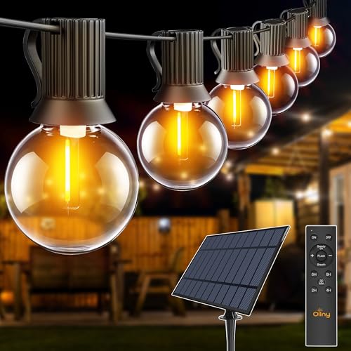 Ollny Solar Lichterkette Außen 10M mit 16+1 LED-Glühbirnen, Solarbetriebene G40 Außenbeleuchtung mit Fernbedienung, 3 Beleuchtungsmodi, Timer-Funktion, IP65 wasserdichte für Garten, Balkon, Partydeko von Ollny