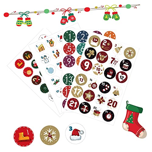 Aufkleber Adventskalender, Adventskalender Nummern, 4 x 24 Sticker für Aufkleber Zahlen Adventskalender, Kalender Zum Befüllen, Papiertüten Weihnachten,Adventskranz Selber Basteln,Adventskalendertüten von Omenlucker