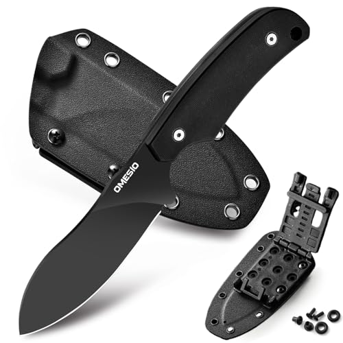 Omesio Großes Jagdmesser Nessmuk D2 Stahl, Full Tang Feststehendes Messer mit Kydex Scheide, 22,5 cm Gesamtlänge, Ergonomische Gürtelmesser mit G10-Griff ist ideal für Outdoor Camping und Survival von Omesio