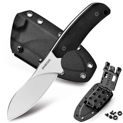 Omesio L-LJR feststehendes Messer mit Kydex Scheide, Nessmuk D2 Stahl Full Tang Großes Jagdmesser, 22,5 cm Gesamtlänge, Ergonomie G10 Gürtelmesser Geeignet für Outdoor Camping(Schwarz + Weiß) von Omesio