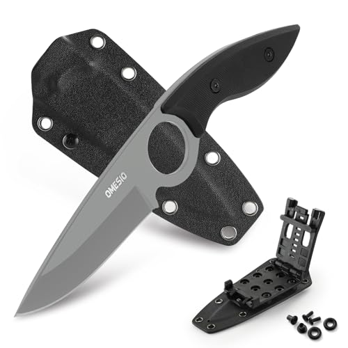 Omesio L-SY Gürtelmesser 5CR13MoV Stahl - Angeln Full Tang Feststehende Messer Drop-Point-Klinge 8,5 cm - Inkl. Kydex Scheide und Clip Großes Jagdmesser mit Ergonomie G10 Griff für Outdoor Camping von Omesio