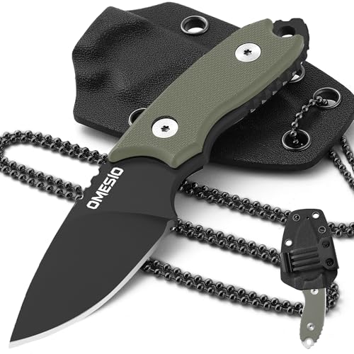 Omesio Neck Knife Messer 42a kleines feststehendes D2 EDC Messer mit Kydex Scheide, Belt Clip und G10 Griff - ideal für Camping und Wandern (grün + schwarz) von Omesio