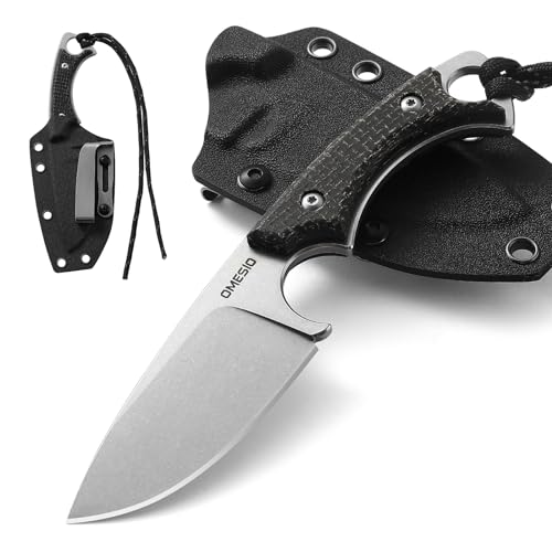 Omesio Outdoor Messer klein 8Cr13MoV Stahl Full Tang Survival Messer mit Kydex Scheide und Gürtelclip, 17,8 cm Gürtelmesser Feststehende Klinge mit Micarta-Griff, ideal für EDC, Wandern, Geschenk von Omesio