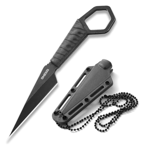 Omesio S-FC1 Neck Knife mit Scheide, 5CR13MOV Stahl ABS Griff EDC Messer Halskette für Drop Point Klinge Scharfes Fulltang für Männer Frauen, Camping für Wandern, und tägliche kleine Arbeit von Omesio