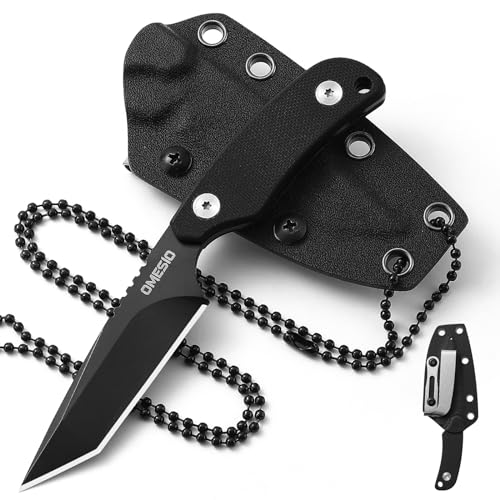 Omesio Tanto Neck Knife Messer mit Clip, hergestellt aus D2 Stahl, Kleines feststehendes Messer G10 Griff Full Tang mit Einer Kydex-Scheide und hat eine Klingenlänge von 8,3 cm von Omesio