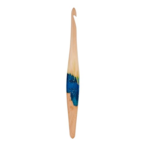 Ommi Stromlinienförmige Häkelnadel mit ergonomisch geformten Griff | Handgefertigte Häkelnadel, 17,8 cm Länge, Stricknadel, Kunsthandwerk | Tolles Geschenk! (Steam Beech Wood & Blue Resin, 4.5 mm) von Ommi Crochet