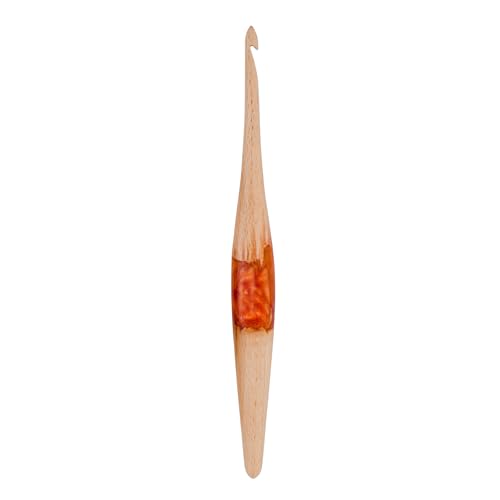 Ommi Stromlinienförmige Häkelnadel mit ergonomisch geformten Griff | Handgefertigte Häkelnadel, 17,8 cm Länge, Stricknadel, Kunsthandwerk | Tolles Geschenk! (Steam Beech Wood & Orange Resin, 10 mm) von Ommi Crochet