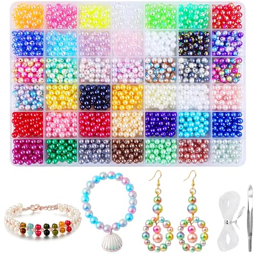 Omsscun 2100 Stück 42 Farben Bunte Runde Perlen, 6mm Perlen für Armbänder, Perlen Armbänder, Beads for Bracelets, Perlen Armband für Schmuckherstellung DIY Armbänder Halsketten Handwerk von Omsscun