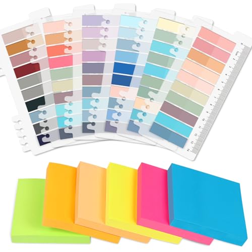 Omtofo 600PCS Haftnotizen 76 x 76mm, Selbstklebende Klebezettel, 1200PCS Wasserdicht Transparente Haftstreifen, Leicht zu Beschreiben, Wiederaufklebbar, Index Tabs Sticky Notes für Schule Zuhause Büro von Omtofo