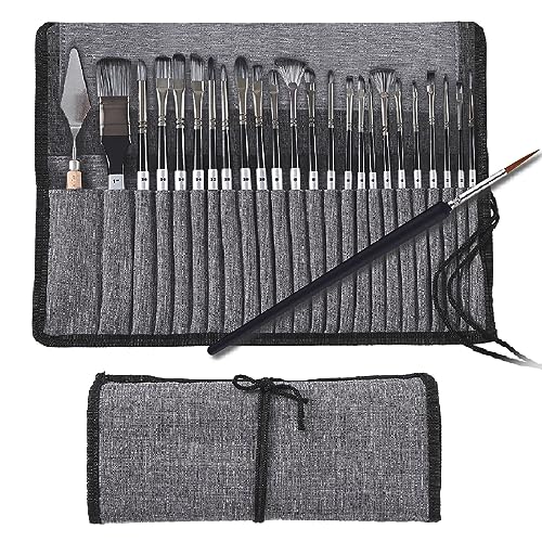 Omtofo Pinselset Acrylfarben, 25 Stück Künstlerpinsel, Expert-Serie Pinsel Set mit Organisationstasche und Spachtel, Haarpinsel Set für Acrylfarben,Aquarelle,Öle und Gouache von Omtofo