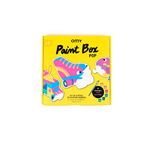 Omy Paint Box Kit, Pop Art, komplettes Malset mit Pinsel, 6 Acrylfarben, 6 hängende Illustrationen mit Zahlen, Spielen, Malen und Dekorieren von Omy