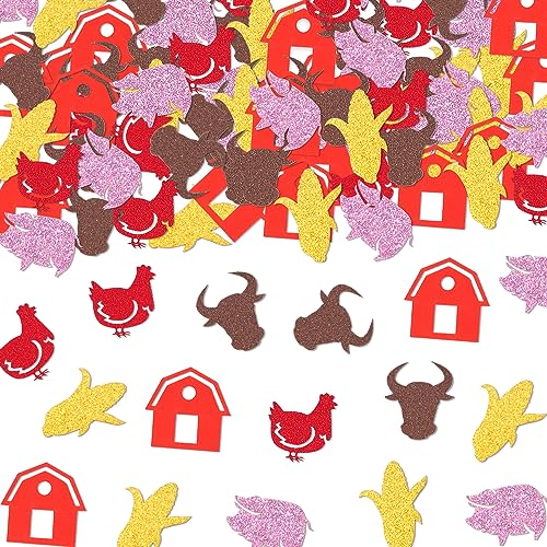 200 Stück Herbsttiere Konfetti Rot Braun Rosa Ländliches Mais Rinder Huhn Konfetti Rustikales Thema Glitzer Papier Konfetti für Thanksgiving Teancher Wertschätzung Geschenke Tisch Gastgeschenke von On-Airstore