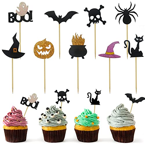 Halloween Cupcake Toppers, Halloween Fledermäuse Spider Boo Kürbis Cake Topper, Halloween Kuchen Cupcake Picks Dekorationen für Halloween Party Verlobung Karneval Feier Dessert Decor Supply von On-Airstore