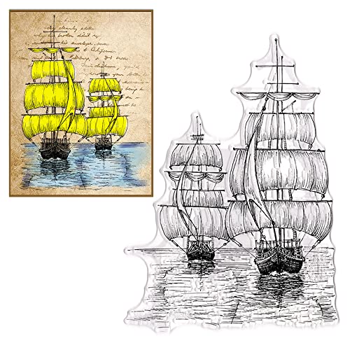 Segel-Hintergrund, klare Stempel für Kartenherstellung, 2 Boote Carrack Clear Stamps Segelschiff Galeone Hintergrund Transparente Gummidichtung Stempel für DIY Foto Scrapbooking Kartenalbum von On-Airstore