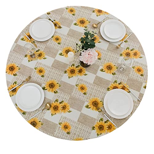 1 PC Sonnenblume, die runde Tischdecke mit Flanell-Rückenleiter-Plastikkante-Plastikabdecke wasserdichtes Tischtuch zum Essen 37-44 Zoll. von OnIUeZky