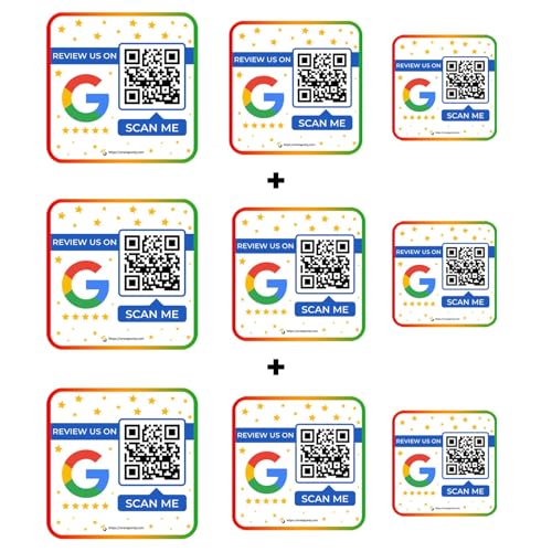 Google Review Aufkleber, 3 Aufkleber, QR-Code überprüfen, Überprüfungsaufkleber, unbegrenzter Scannen (3er-Pack, 9 Aufkleber) von One Tap Only