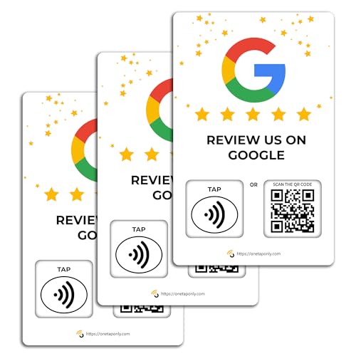 Google Review Tap-Karten (3er-Pack) von One Tap Only – Tippen Sie für sofortige Bewertungen – alle Telefone kompatibel – wiederverwendbarer Smart-Tap, NFC & QR – Boosten Sie Geschäftsbewertungen – von One Tap Only