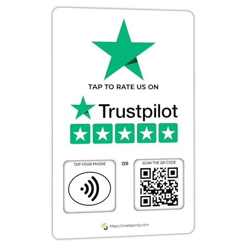 Social Review Tap Card | QR-Code überprüfen | Kontaktlose Bewertungskarte | NFC Tap Card | NFC-Karten für unbegrenzte Nutzung (1-Truspilot-Karte) von One Tap Only