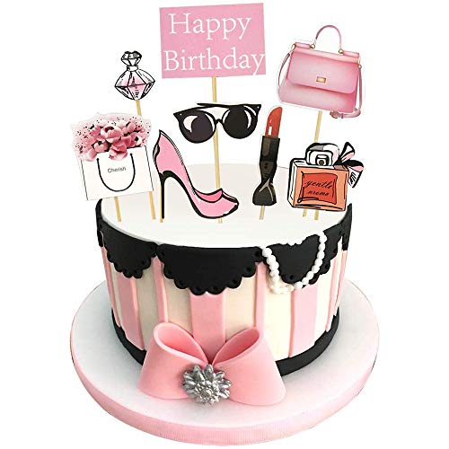 Oneroomone 8 Stück alles Gute zum Geburtstag Lady Girls Cupcake Topper, Rose Fashion Cake Topper, ideal für Geburtstag Mädchen Kuchen Dekoration Dusche Junggesellenabschied von Oneroomone