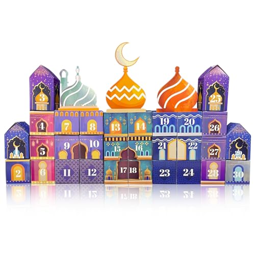 Ramadan Kalender Boxen Ramadan Kalender Zum Befüllen Mit 30 Bunte Box Und 3 Dach, Ramadan Deko Ramadan Kalender Kinder Ramadan Adventskalender, Ramadan Dekoration Eid Mubarak Geschenkbox von Oneshlee