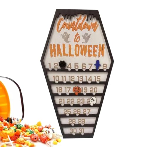 Halloween-Advents-Countdown-Kalender – Lustiger Halloween-Sargkalender Mit Beweglichem Block, Fledermäuse, Kürbisse, Geister, Halloween-Kalender Aus Holz | Halloween-Kalender 31 Tage von Onkujlpst