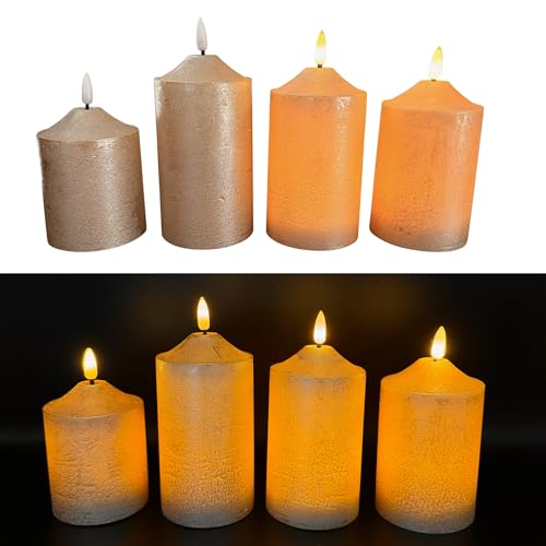 Online Fuchs 4er Set LED-Kerzen mit Fernbedienung, Timerfunktion und realistischer Flamme - Spitzkerzen für Weihnachten, Adventskranz (Champagner) von Online Fuchs