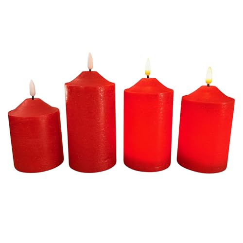 Online Fuchs 4er Set LED-Kerzen mit Fernbedienung, Timerfunktion und realistischer Flamme - Spitzkerzen für Weihnachten, Adventskranz (Rot) von Online Fuchs