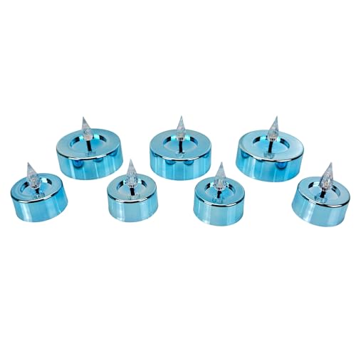 Online Fuchs 7er Set LED Kerzen Teelichter XL Shiny mit 6-Stunden Timer und spiegelnder Glanzoberfläche (Taubenblau) von Online Fuchs