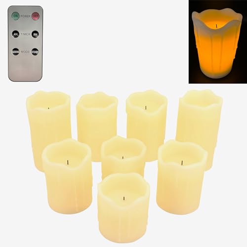 Online Fuchs 8 LED Kerzen aus Echtwachs mit Wachstropfen, Fernbedienung und 6 Stunden Timerfunktion - Stumpenkerzen Set (Creme) von Online Fuchs