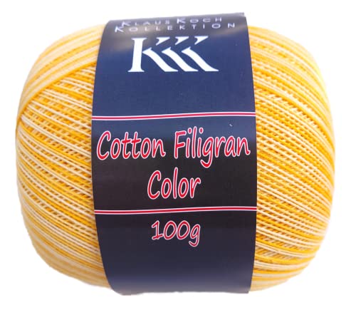 Häkelgarn Baumwolle Stärke 10, Farbverlauf KKK Cotton Filigran Color, 100g 530m Nadelstärke 1,5-1,75 mm (4002 gelb degradé) von Online Garne