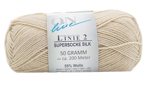 Online Garne Linie 2 Supersocke Silk | beige Sockenwolle mit Seide und Merinowolle | Sockengarn 4fädig (4fach, 4ply) | 55% Wolle, 25% Polyamid, 20% Seide | Strumpfwolle 50g 200m (09 beige) von ONline Garne