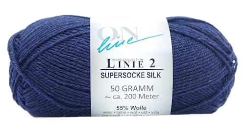 Online Garne Linie 2 Supersocke Silk | dunkelblaue Sockenwolle mit Seide und Merinowolle | Sockengarn 4fädig (4fach, 4ply) | 55% Wolle, 25% Polyamid, 20% Seide | Strumpfwolle 50g 200m (05 marine) von ONline Garne