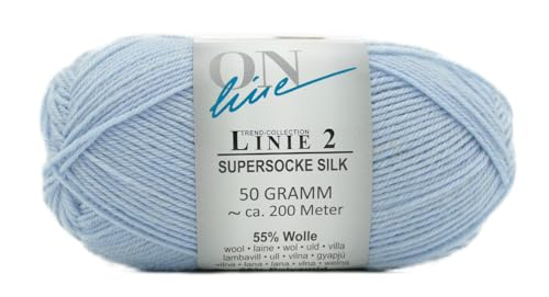 Online Garne Linie 2 Supersocke Silk | hellblaue Sockenwolle mit Seide und Merinowolle | Sockengarn 4fädig (4fach, 4ply) | 55% Wolle, 25% Polyamid, 20% Seide | Strumpfwolle 50g 200m (02 hellblau) von ONline Garne