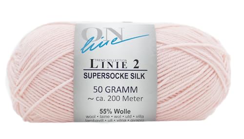 Online Garne Linie 2 Supersocke Silk | rosa Sockenwolle mit Seide und Merinowolle | Sockengarn 4fädig (4fach, 4ply) | 55% Wolle, 25% Polyamid, 20% Seide | Strumpfwolle 50g 200m (25 babyrosa) von ONline Garne