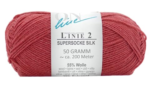 Online Garne Linie 2 Supersocke Silk | rote Sockenwolle mit Seide und Merinowolle | Sockengarn 4fädig (4fach, 4ply) | 55% Wolle, 25% Polyamid, 20% Seide | Strumpfwolle 50g 200m (19 rot) von ONline Garne