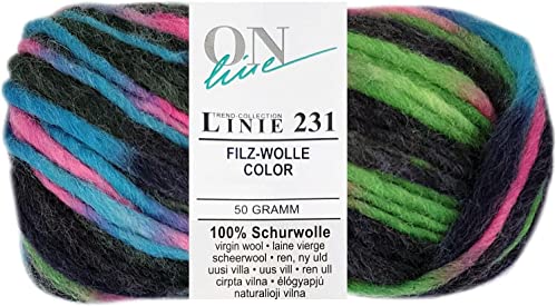 Online Garne Linie 231 Filzwolle Color, erst stricken dann einfach filzen in der Waschmaschine, 50g/50m, Nadelstärke 8mm, 100% Wolle (108) von Online Garne