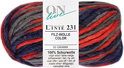 Online Garne Linie 231 Filzwolle Color, erst stricken dann einfach filzen in der Waschmaschine, 50g/50m, Nadelstärke 8mm, 100% Wolle (118) von Online Garne