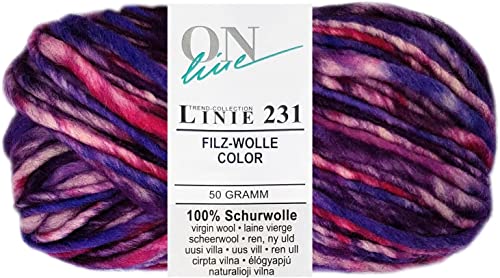 Online Garne Linie 231 Filzwolle Color, erst stricken dann einfach filzen in der Waschmaschine, 50g/50m, Nadelstärke 8mm, 100% Wolle (130) von Online Garne