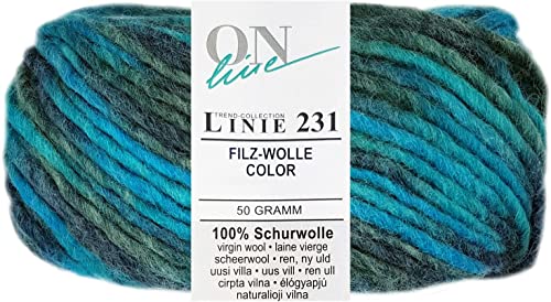 Online Garne Linie 231 Filzwolle Color, erst stricken dann einfach filzen in der Waschmaschine, 50g/50m, Nadelstärke 8mm, 100% Wolle (144) von Online Garne