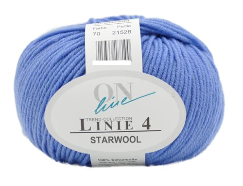 Online Garne Linie 4 Starwool | Reine Merinowolle zum Stricken und Häkeln | 50g Wolle einfarbig uni blau | Nadelstärke 3,5 bis 4,5 mm (070 | himmelblau) von ONline Garne