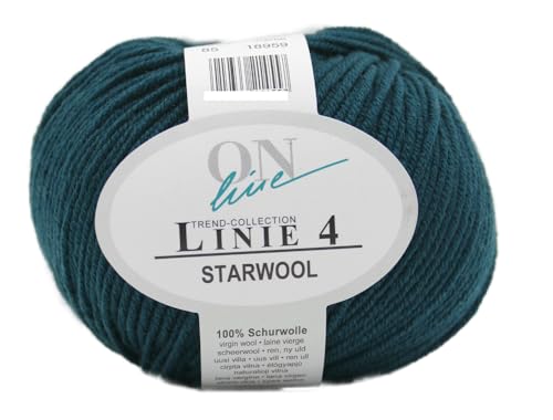 Online Garne Linie 4 Starwool | Reine Merinowolle dunkel petrol zum Stricken und Häkeln | 100% Wolle einfarbig uni | Nadelstärke 3,5 bis 4,5 mm (085 | petrolgruen) von Online Garne