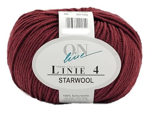 Online Garne Linie 4 Starwool | Reine Merinowolle dunkel rot zum Stricken und Häkeln | 50g Wolle einfarbig uni | Nadelstärke 3,5 bis 4,5 mm (086 | weinrot) von Online Garne