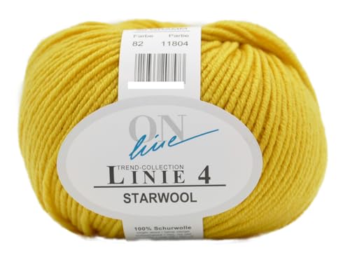 Online Garne Linie 4 Starwool | Reine Merinowolle gelb zum Stricken und Häkeln | 100% Wolle einfarbig uni | Nadelstärke 3,5 bis 4,5 mm (082 | gelb) von Online Garne