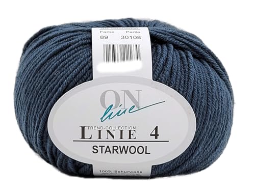 Online Garne Linie 4 Starwool | Reine Merinowolle grau zum Stricken und Häkeln | 50g Wolle einfarbig uni | Nadelstärke 3,5 bis 4,5 mm (089 | schiefergrau) von Online Garne