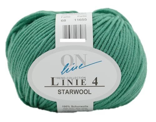 Online Garne Linie 4 Starwool | Reine Merinowolle zum Stricken und Häkeln | 50g Wolle einfarbig uni | Nadelstärke 3,5 bis 4,5 mm (068 | mattgruen) von ONline Garne