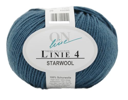 Online Garne Linie 4 Starwool | Reine Merinowolle jeans blau zum Stricken und Häkeln | 100% Wolle einfarbig uni | Nadelstärke 3,5 bis 4,5 mm (028 | jeansblau) von Online Garne