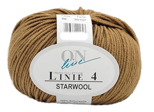 Online Garne Linie 4 Starwool | Reine Merinowolle karamell braun zum Stricken und Häkeln | 50g Wolle einfarbig uni | Nadelstärke 3,5 bis 4,5 mm (088 | caramell) von ONline Garne