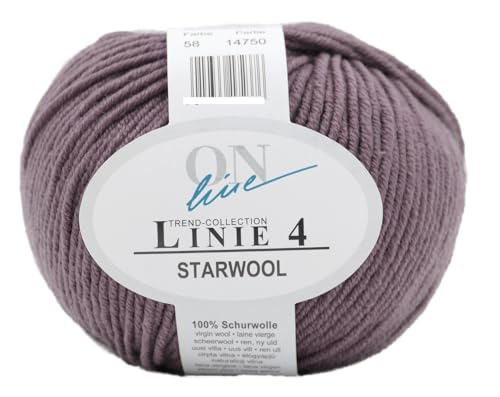 Online Garne Linie 4 Starwool | Reine Merinowolle zum Stricken und Häkeln | 50g Wolle einfarbig uni | Nadelstärke 3,5 bis 4,5 mm (058 | mauve) von ONline Garne